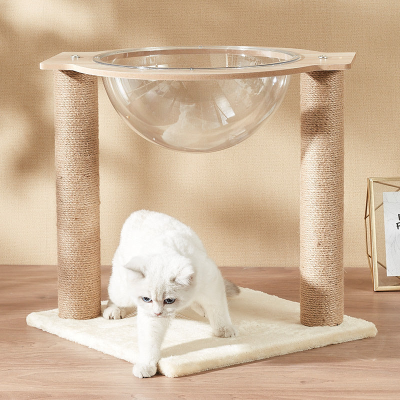 Modern Acrylic Cat Space Capsule with Sisal Scratching Posts wite cat