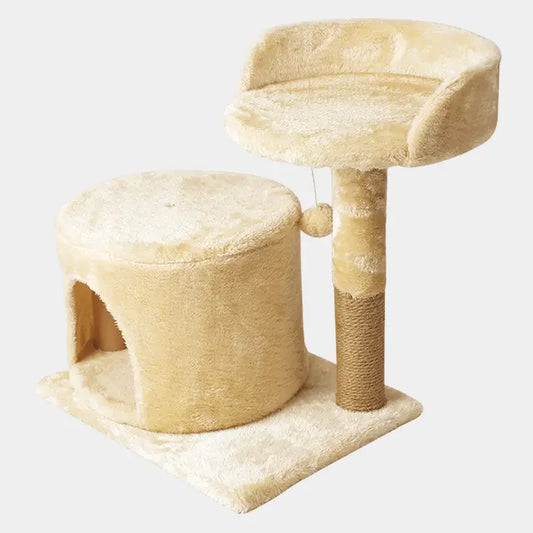 Compact Cat Tree with Covered Hideout and Scratching Post