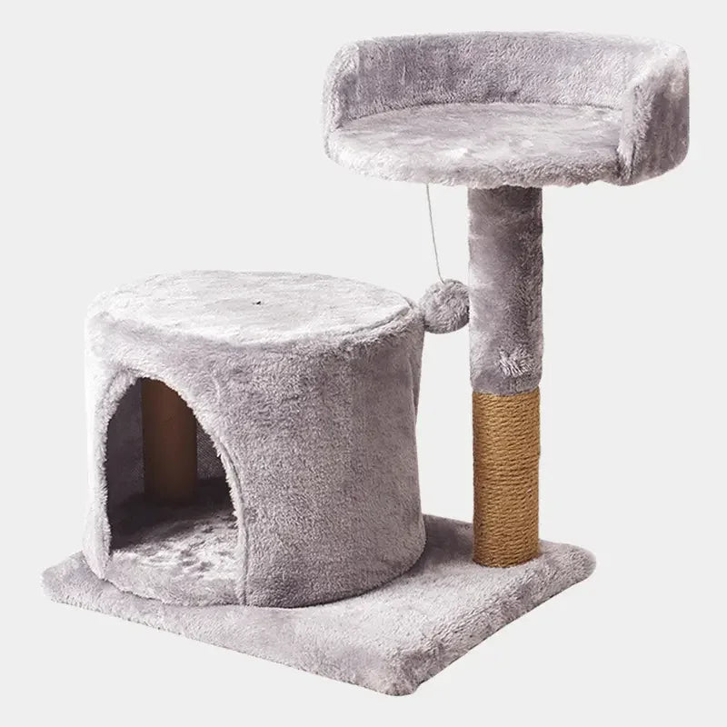 Compact Cat Tree with Covered Hideout and Scratching Post