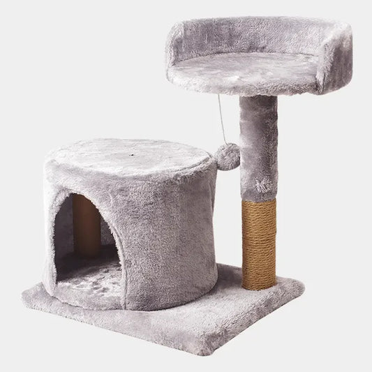 Compact Cat Tree with Covered Hideout and Scratching Post