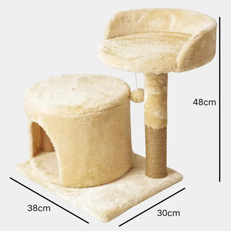 Compact Cat Tree with Covered Hideout and Scratching Post