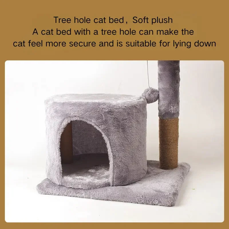 Compact Cat Tree with Covered Hideout and Scratching Post